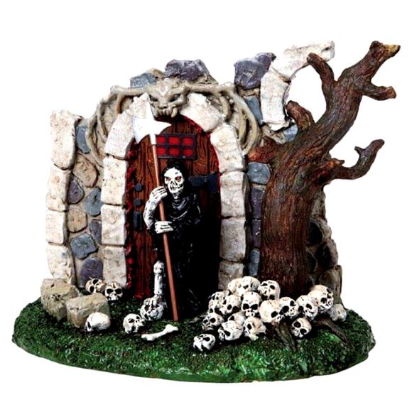 Lemax Spooky Town Gate Keeper Halloween Village Grim Reaper Spooky Tree Retired - Picture 1 of 6